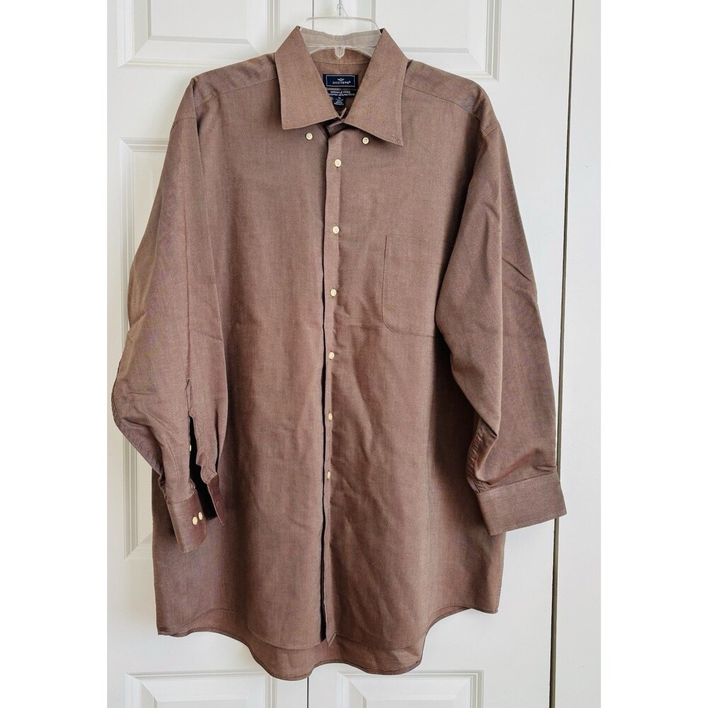 Dockers Men's Button Down Shirt Wrinkle Free Size XL Brown Cotton/Polyester - Picture 2 of 6